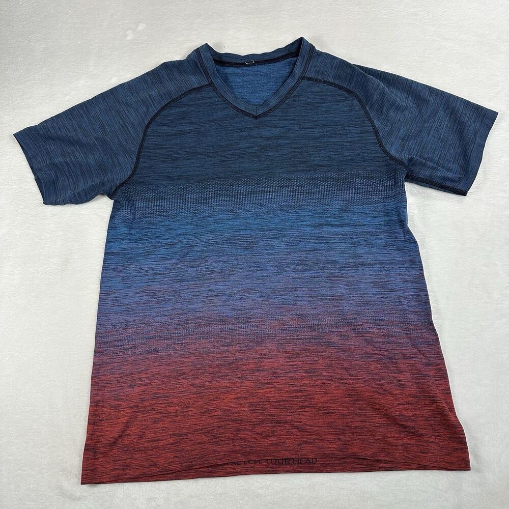 Lululemon Metal Vent Tech‎ Shirt Mens Large Blue Red Ombre Seamless Athletic